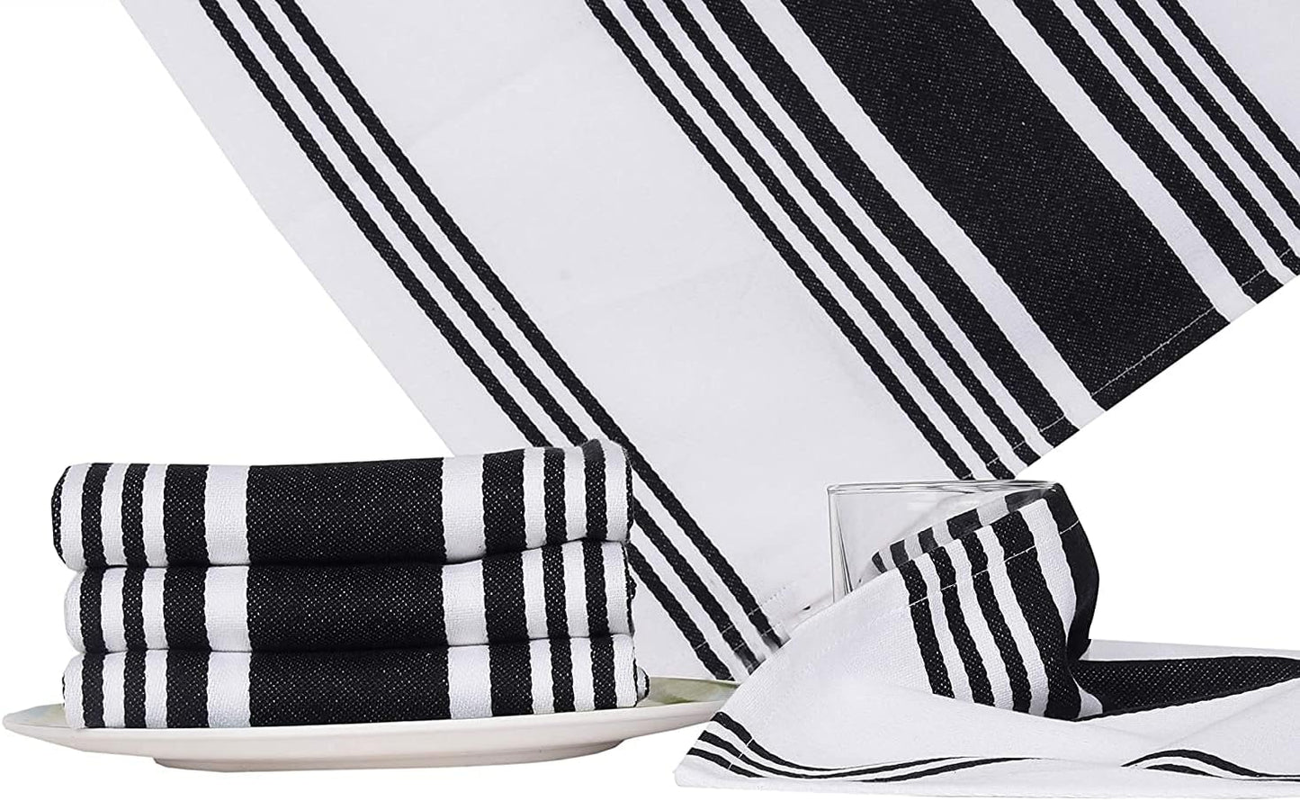 Urban Villa Kitchen Towels 100% Cotton Dish Towels for Kitchen (Set of 3)20”x30” Dish Cloths Highly Absorbent Kitchen Linen Set with Hanging Loop Perfect for Drying Dishes Cleaning Towels-Black White