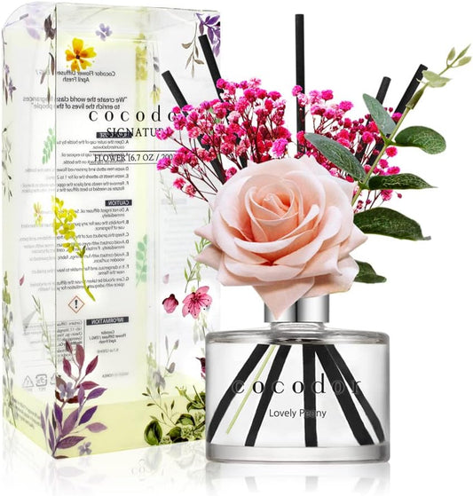 COCODOR Rose Flower Reed Diffuser/Lovely Peony/6.7oz(200ml)/1 Pack/Reed Diffuser, Reed Diffuser Set, Oil Diffuser & Reed Diffuser Sticks, Home Decor & Office Decor, Fragrance and Gifts