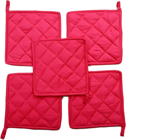 Pot Holders 100% Cotton (Pack of 10) Pot Holder 8" x 8" Square, Solid Hot Pink Color Everyday Quality Kitchen Cooking, Heat Resistance!!