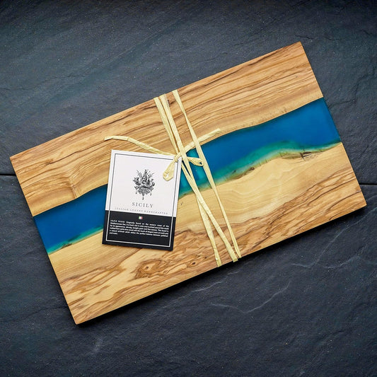 Italian Olive Wood luxury Cheeseboard, Charcuterie board, Cutting board, Kitchen decor with (OCEAN BLUE) Resin art, Epoxy River (BLUE)